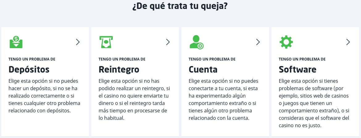 Categorías de quejas